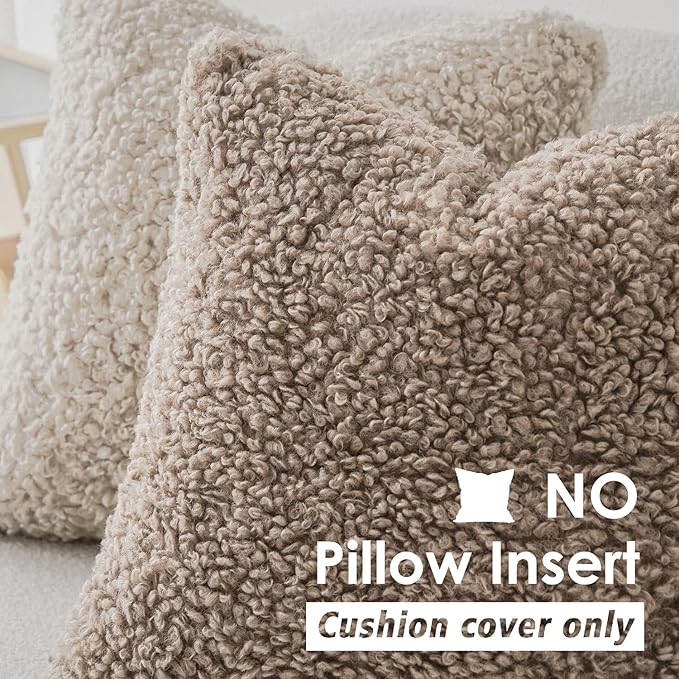 Foindtower Set of 2 Curly Teddy Wool Pillow Covers Decorative Boucle Textured - Image 3