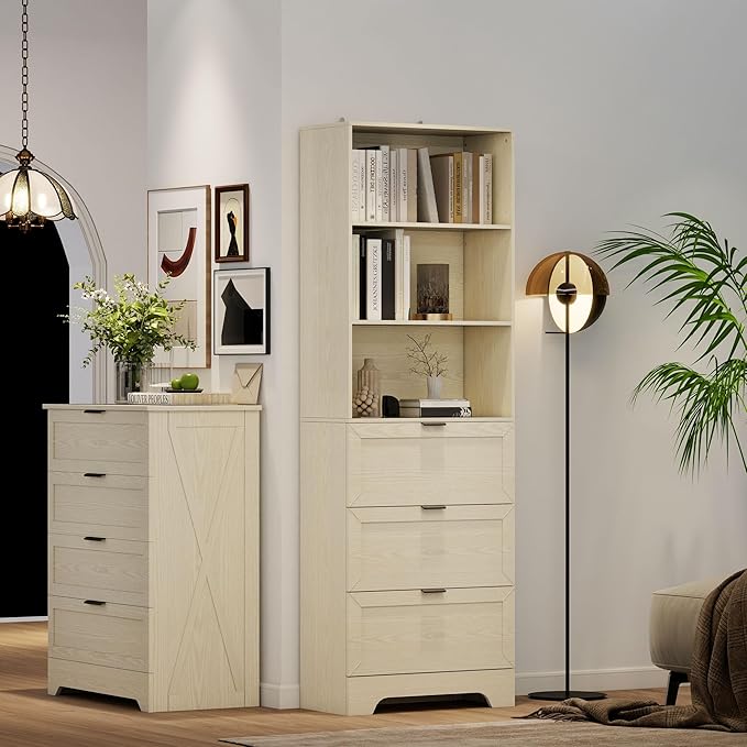 6 Tier Book Shelf with Drawers, Free Standing Tall Bookshelf with Cabinet - Image 8