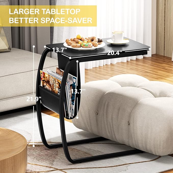 SRIWATANA Side End Tables Living Room, Vintage C-Shaped Laptop Table - Image 6