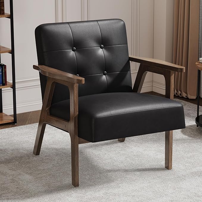 Casaottima PU Leather Accent Chair Mid Century Comfy Cozy Chair by Casaottima