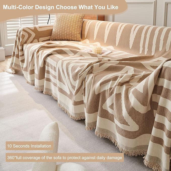 STACYPIK Boho Couch Cover, Khaki Sofa Cover - Image 9
