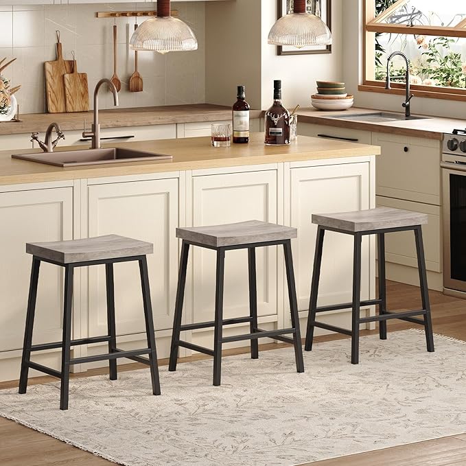 Bar Stools, Counter Height Bar Stools Set of 2, 23.7 Inch Saddle Stools - Image 2