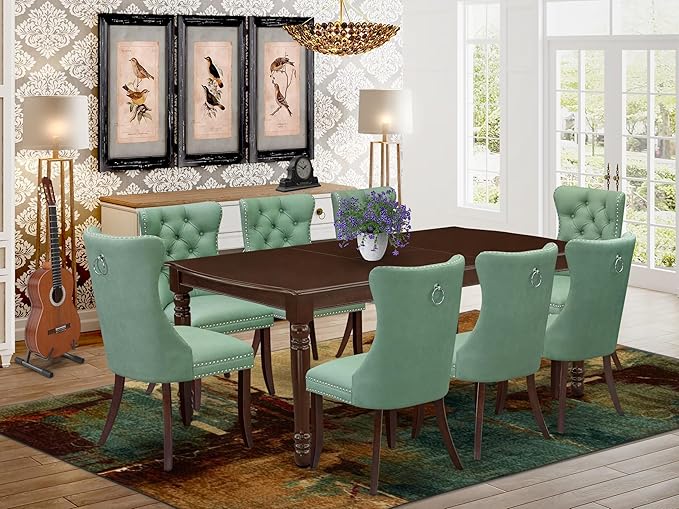 East West Furniture DODA9-MAH-22 9 Piece Dining Set Consists of a Rectangle - Image 2
