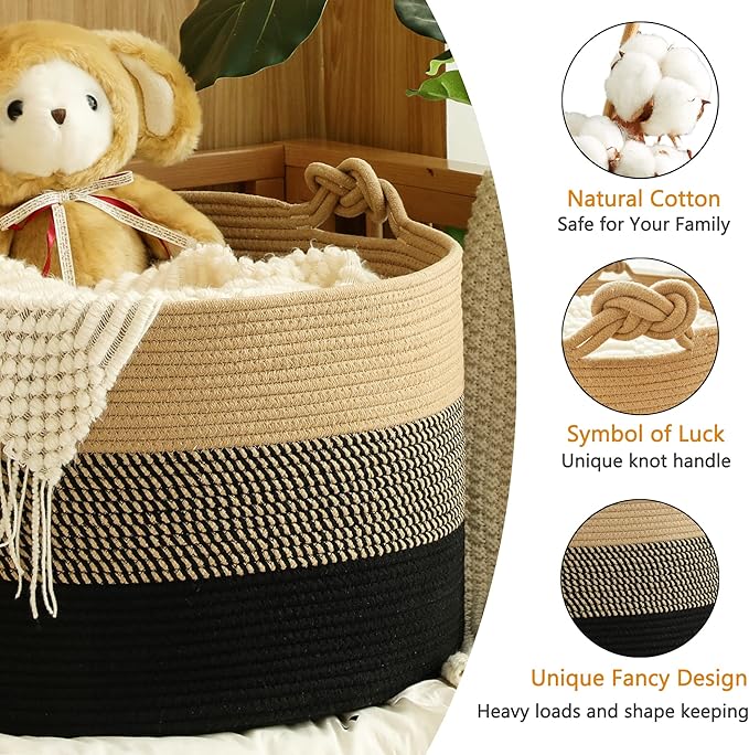 KAKAMAY Large Blanket Basket, Woven Rope Baskets - Image 2