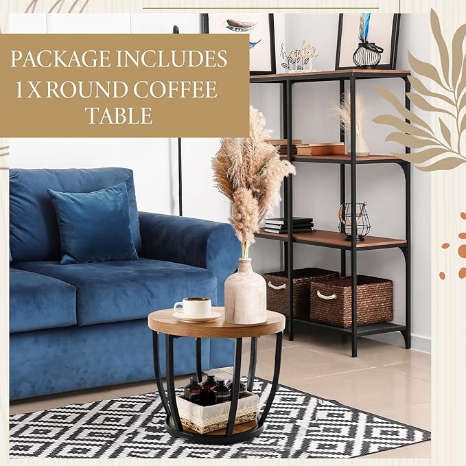 Round Coffee Table, 2-Tier Circle Wood Coffee Table - Image 3