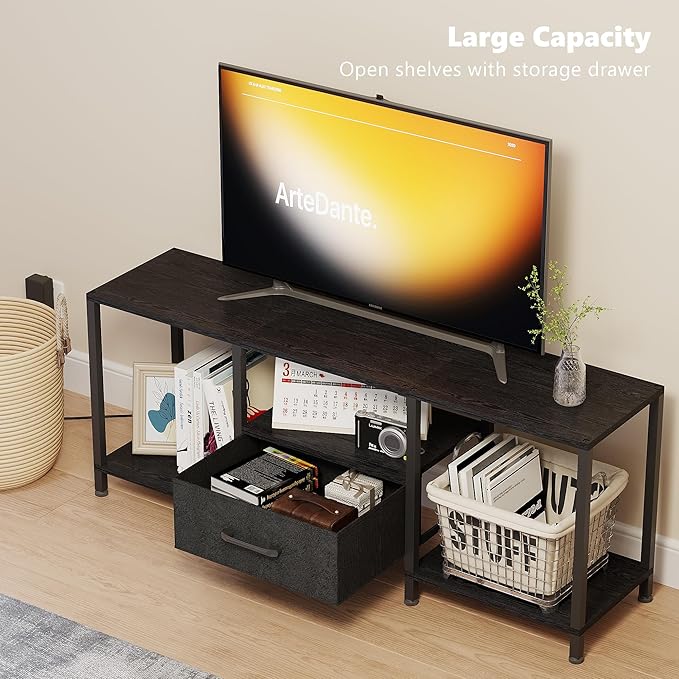 TV Stand with LED Lights, Entertainment Center with Open Shelves and Fabric - Image 5