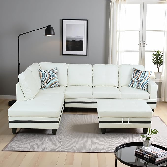 L Shaped Couch PU Leather Sectional Couch Upholstered 3 Pieces Sofas - Image 4