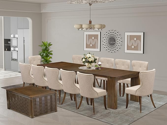 X12SI-0C8-04 - 14 Pieces Mid Century Dining Table Set contains an Extendable by LuxebyEastWestFurniture