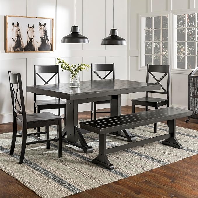 Walker Edison 6-Piece Black Solid Wood Dining Set - Image 5