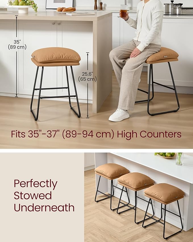 VASAGLE Bar Stools Set of 2, Counter Height Bar Stools, Leather Counter Stools - Image 5