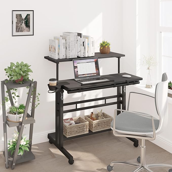 Mobile Standing Desk, Adjustable Rolling Computer Desk - Image 2