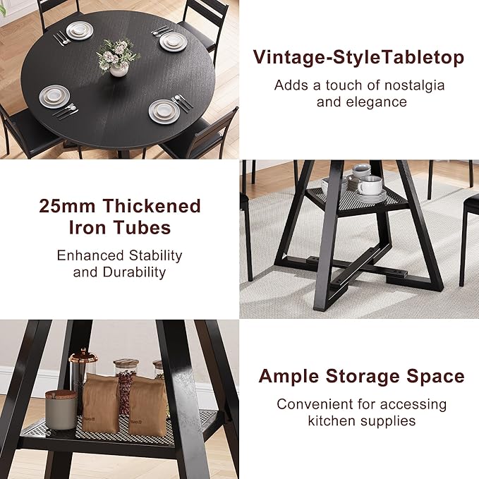 Round Dining Table for 4, Kitchen Dining Room Circle Dinner Pedestal Table - Image 5