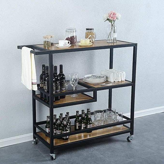 Bar and Serving Cart Industrial & Modern Rustic Rolling Bar and Serving Cart - Image 2