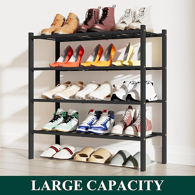 Smiry Shoe Rack, 4 Tier Bamboo Shoe Organizer, Stackable Free Standing Wooden - Image 5