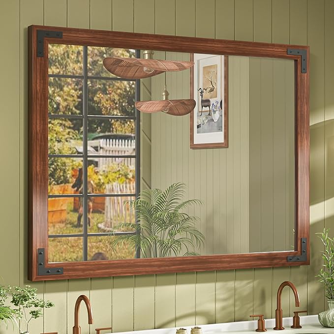 TETOTE 40 x 30 Walnut Wood Mirror by TETOTE