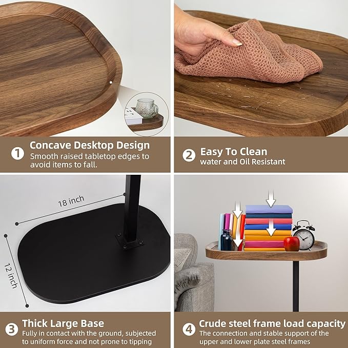 Aoligrace Side Table Adjustable Height, 360°Swivel C Shaped End Table - Image 7