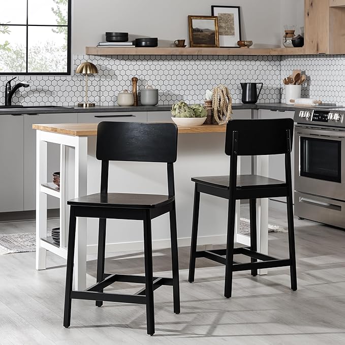 Walker Edison 2-Piece Minimalist Solid Wood Counter Stool - Image 2