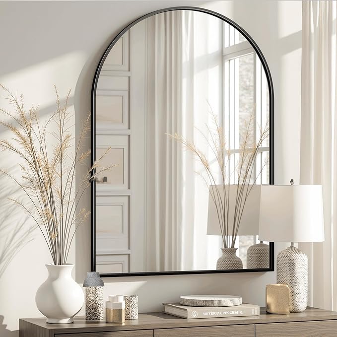 Arched Bathroom Mirror for Wall, Mirror for Vanity, Metal Frame by TRAHOME