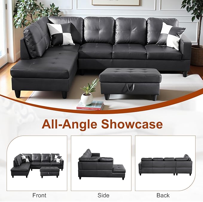 Osparple L Shaped Couch Faux Leather Sectional Couches - Image 6