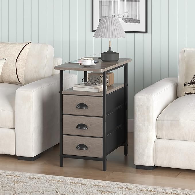 End Table with Charging Station, Side Tables Livingroom with USB Ports and - Image 2