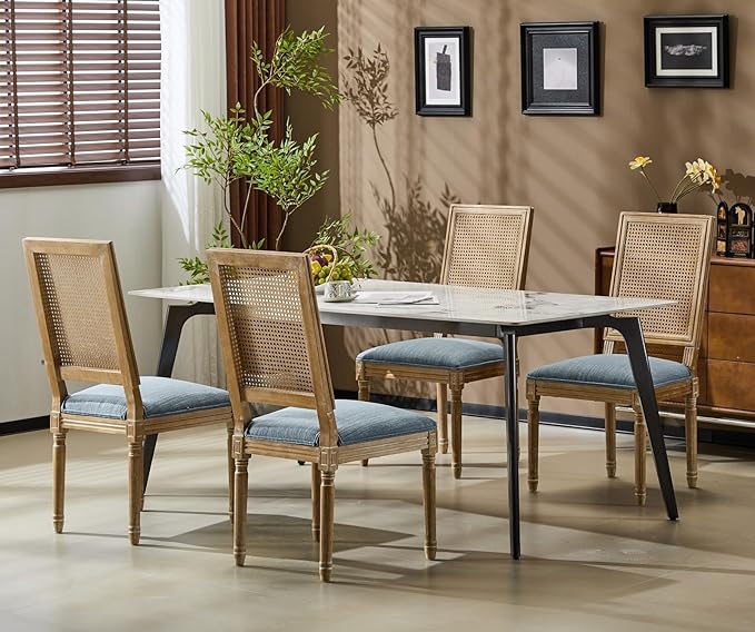 Merax Upholstered Solid Wood Dining Chairs Set of 4, French Country Style by Merax