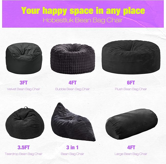 Hobestluk 4FT Bean Bag Chair Large Beanbag - Image 7