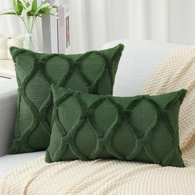 decorUhome Throw Pillow Covers 20x20 Inch Set of 2, Soft Plush Faux Fur Wool - Image 4