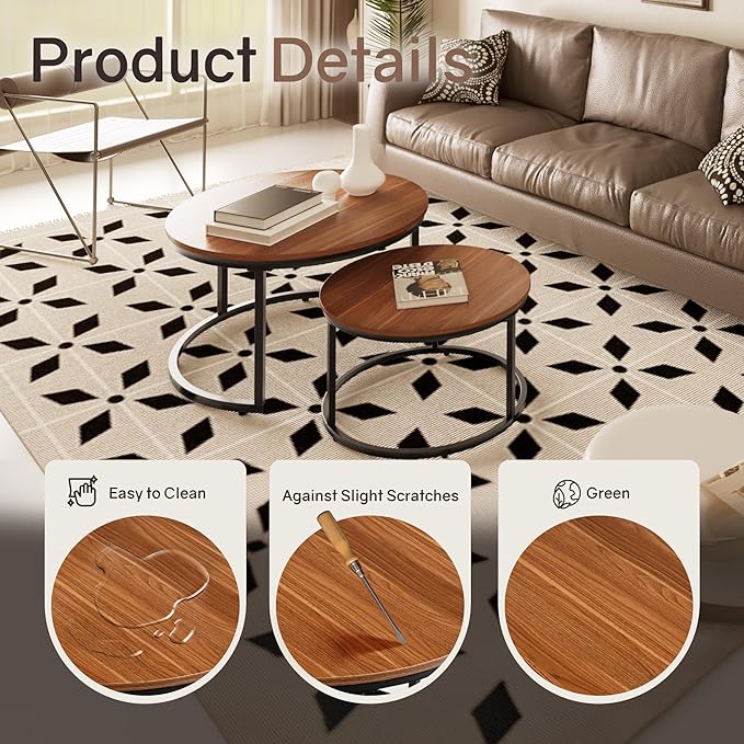 Nesting Tables Set of 2, 31.5" Round Coffee Table, Small Nesting Coffee Table - Image 3