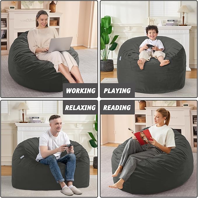 3FT Bean Bag Chair with Ultra Soft Velvet Cover Bean Bag Sofa with Memory Foam - Image 6