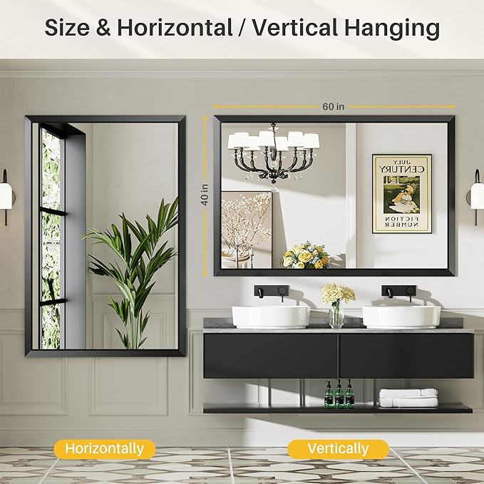 60x40 Inch Black Bathroom Mirror - Image 6