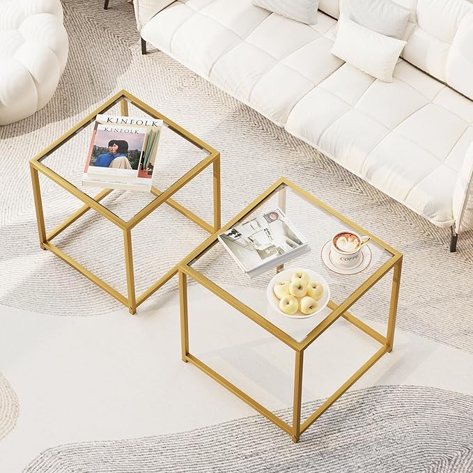 Garden 4 you Coffee Table Set of 2, Modern Glass Nesting Table, Metal Frame - Image 3