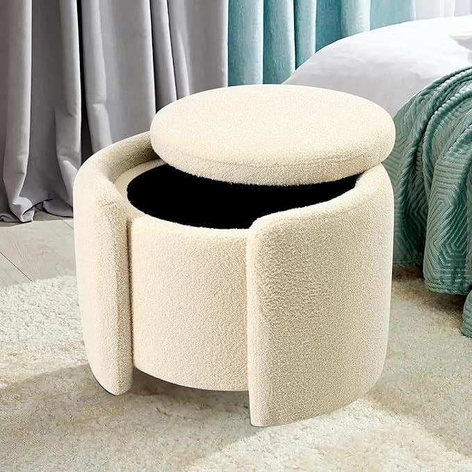 Furniliving Upholstered Button Tufted Round Ottoman, Ottoman - Image 6