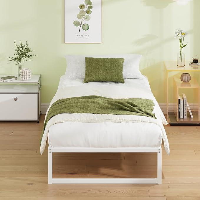 EMODA 12 Inch Twin XL Bed Frame, Metal Platform White Bed Frame No Box Spring - Image 6
