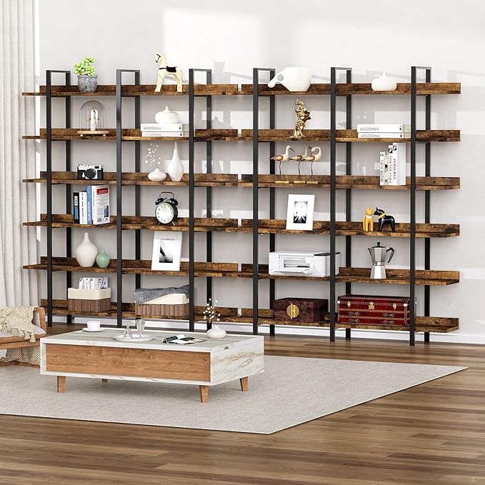 FRAPOW 83Inch Industrial Bookshelf and Bookcase, Double Wide 6 Tier Large - Image 3