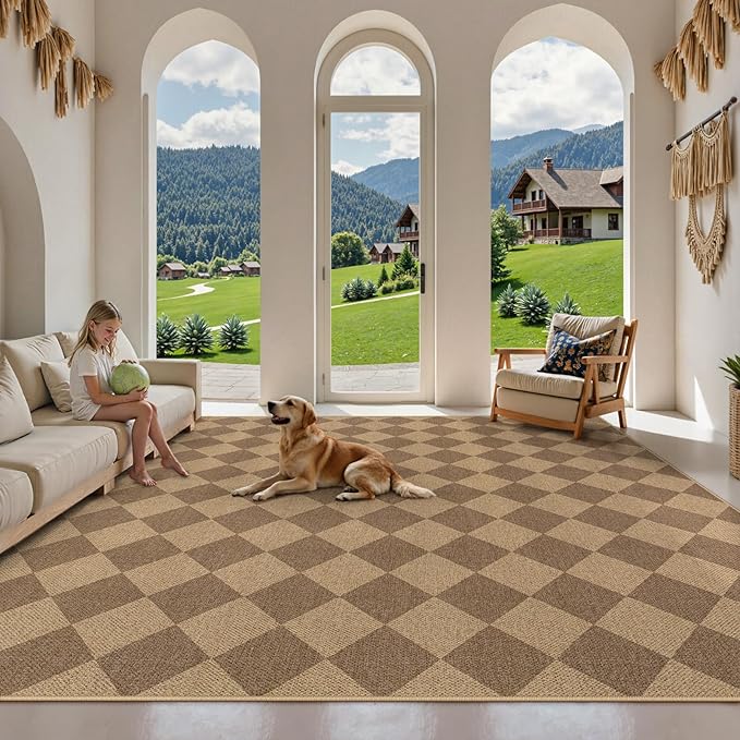 Lahome Checkered Easy Jute Rug, 9x12 Washable Dining Room Rug Indoor Outdoor - Image 6
