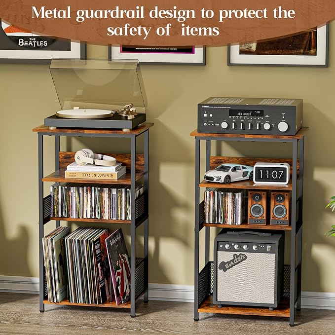 Record Player Stand with Storage Up to 100 Albums and 40 CDs, 4 Tier Vinyl - Image 5