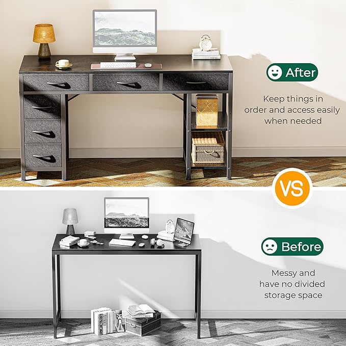 Huuger Computer Desk with 6 Drawers, 47 Inch Office Desk with Shelves, - Image 5