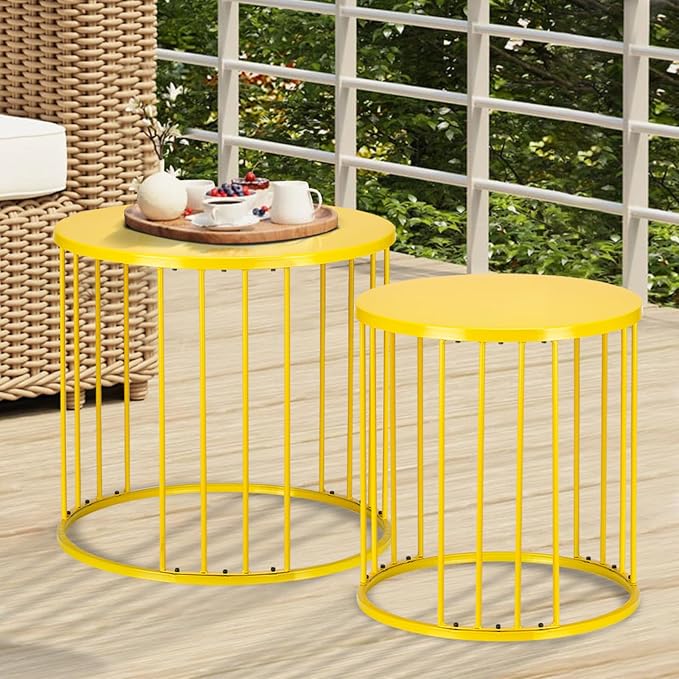 LEWIS&WAYNE Outdoor Side Table Set of 2, Metal Circle Accent End Tables - Image 2