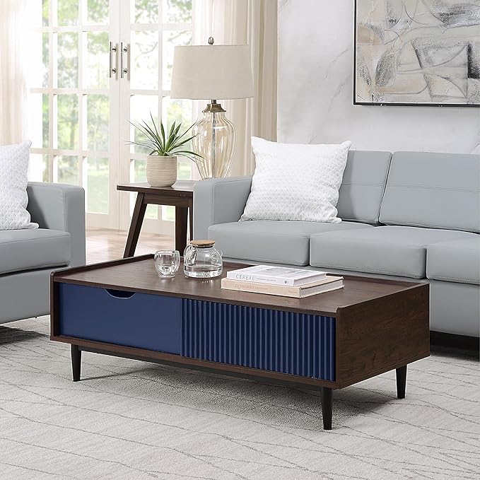 Manhattan Comfort Duane Mid Century Modern Ribbed Nightstand and Coffee Table - Image 3