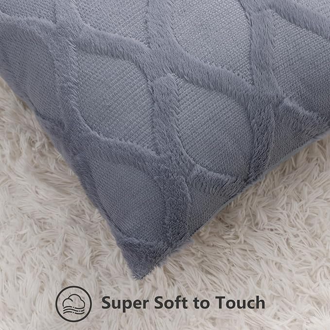 decorUhome Throw Pillow Covers 12x20 Inch Set of 2, Soft Plush Faux Fur Wool - Image 2