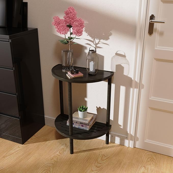 End Table, Half Moon Side Tables, Living Room Half Round 2 Tier Table - Image 2