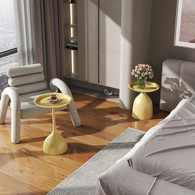hitsuki Yellow Nesting Coffee Table Set of 2 Funky Colorful Round Metal End - Image 8