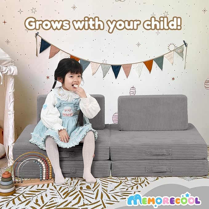 MeMoreCool Kids Couch for Playroom, Corduroy Convertible Toddler Couch - Image 4