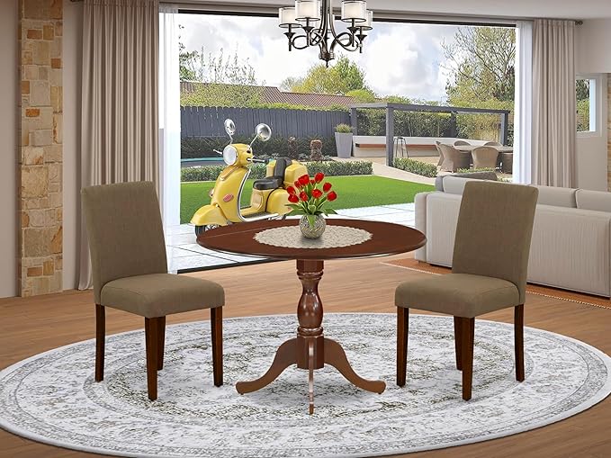 East West Furniture DMAB3-MAH-18 3 Piece Dining Room Table Set Contains a Round - Image 2