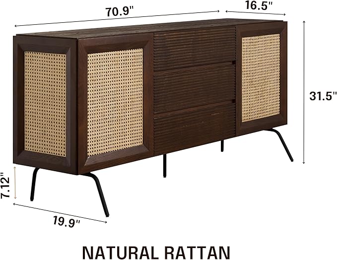NTC MOSSIC Sideboard with 2 Doors and 3 Drawers, Buffet Cabinet with Natural - Image 2
