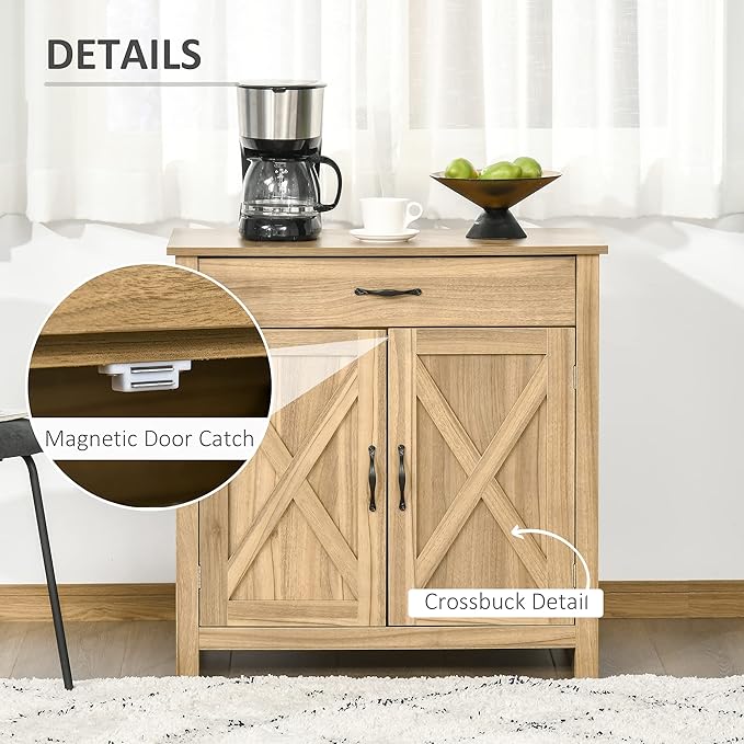 HOMCOM Farmhouse Sideboard Buffet Cabinet, Barn Door Coffee Bar Cabinet - Image 7