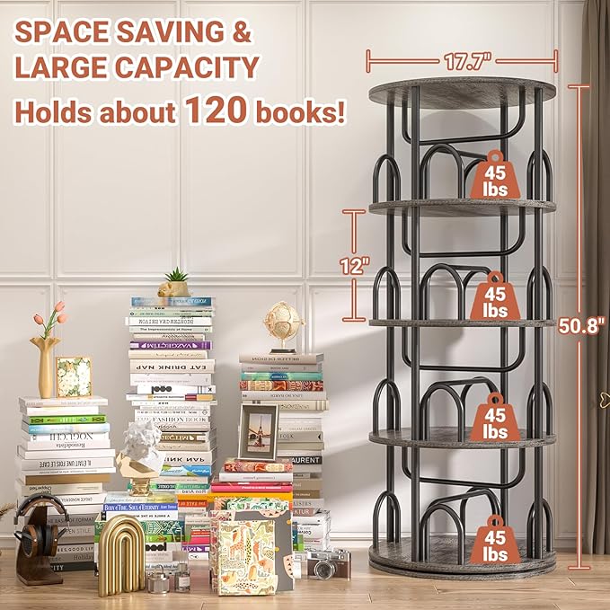 Aheaplus 4 Tier Rotating Bookshelf Tower, 360 Display Spinning Bookcase - Image 2