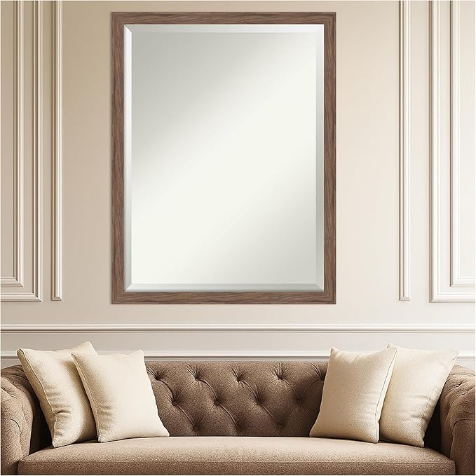 Amanti Art Brown Wall Mirror 33x43 Pia Medium Brown Narrow Rectangle Bathroom - Image 4