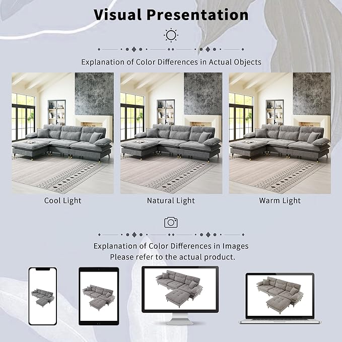 106" L Shaped Convertible Sectional Sofa, 4 Seat Tufted Cloud Couch Set - Image 5