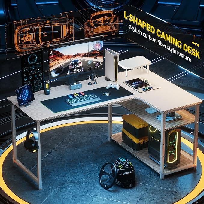 GTRACING Gaming Desk L Shaped Desk Carbon Fiber Style Computer Desks Compatible - Image 2